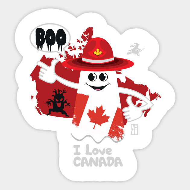 BOO GHOST with Canadian flag "I love Canada" - cute Halloween Sticker by ArtProjectShop